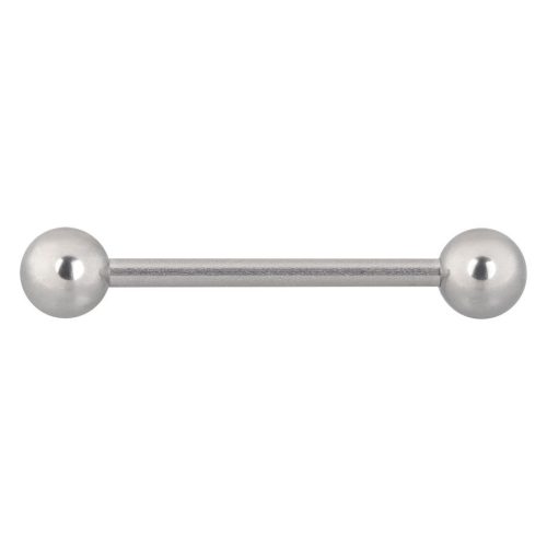 Silbernes Titan Barbell mit 18 mm Länge und 5 mm Kugeln auf weißem Hintergrund