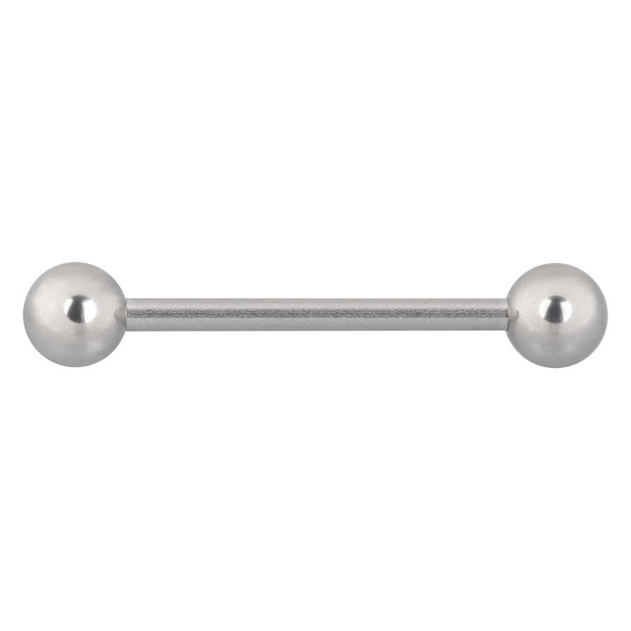 Silbernes Titan Barbell mit 18 mm Länge und 5 mm Kugeln auf weißem Hintergrund