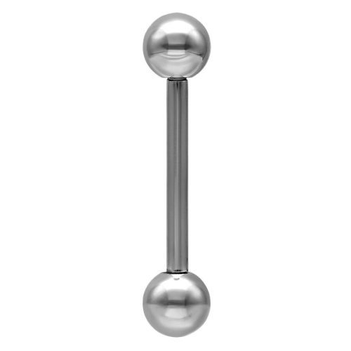 Silbernes Barbell aus Titan mit Kugeln an beiden Enden auf weißem Hintergrund
