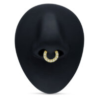 Goldener Septum Clicker mit klaren Kristallen auf schwarzem Hintergrund