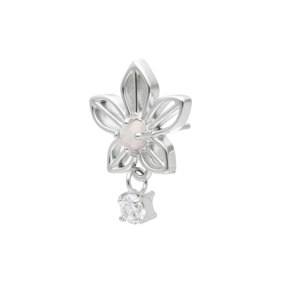 Weißgoldener Jasmin Blüte Piercing Aufsatz mit Opal und Zirkonia
