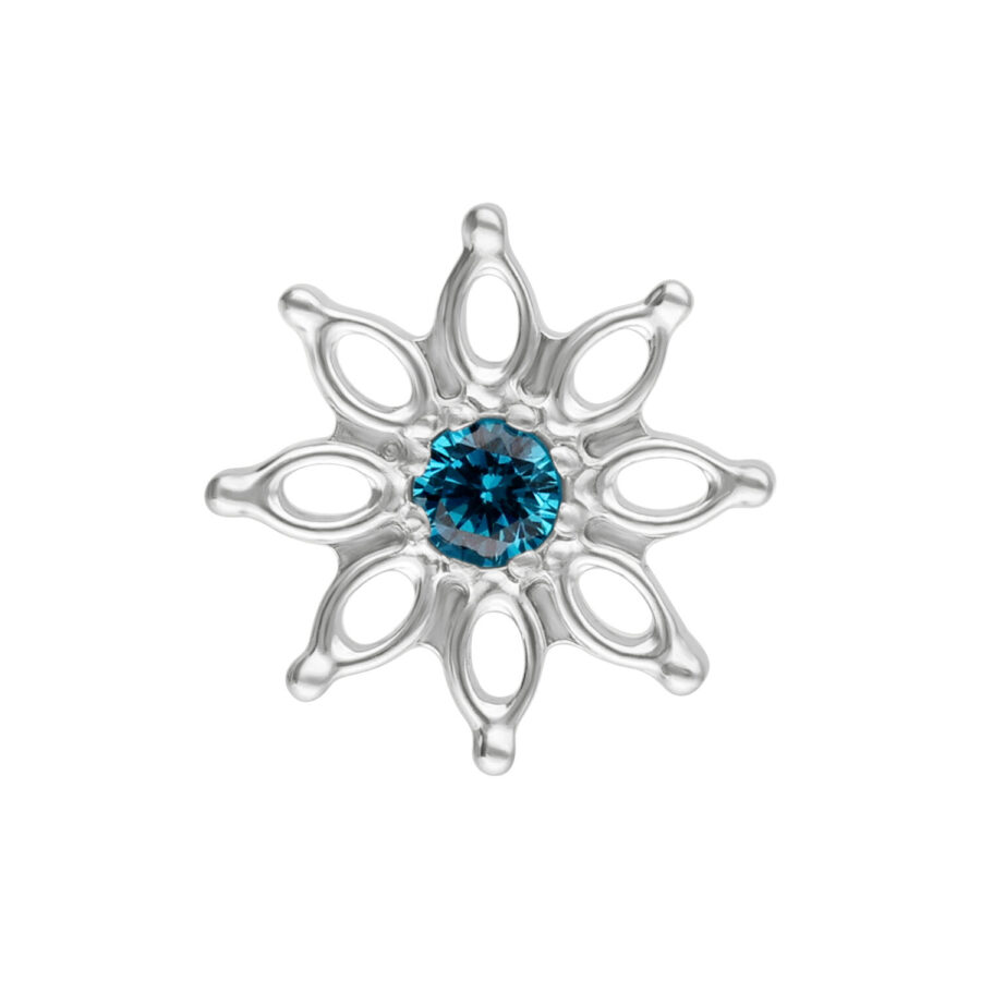 Aqua Bloom Aufsatz mit türkisfarbenem Kristall in Blumenform, Titan