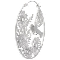 Silberne Ohrringe mit Blumen- und Vogelmotiv, glänzend poliert