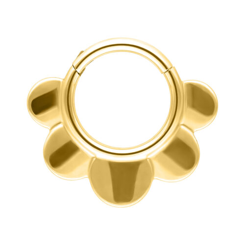 Goldener Half Flower Clicker mit blütenförmigem Design auf weißem Hintergrund