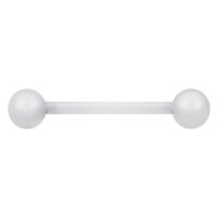 Klares Barbell Piercing aus Bioplast mit zwei Kugeln vor weißem Hintergrund