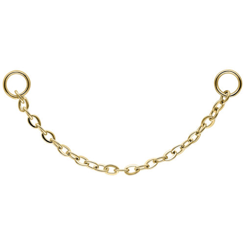 Goldene Piercingkette mit zwei Ringen auf weißem Hintergrund