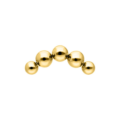 Goldener gewölbter Bubble Aufsatz mit fünf runden Kugeln in einer Bogenform auf weißem Hintergrund